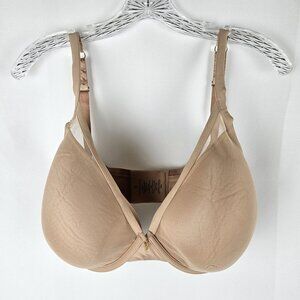 ThirdLove 24/7 Classic Contour Plunge Bra 36DD Microfiber & Mesh Beige
